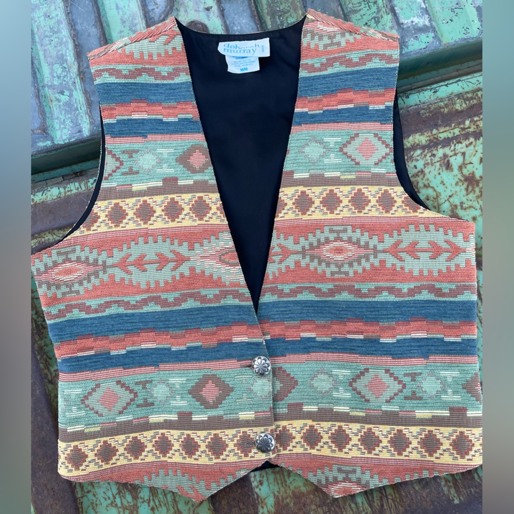Southwestern Patterned Vest with Button Accents